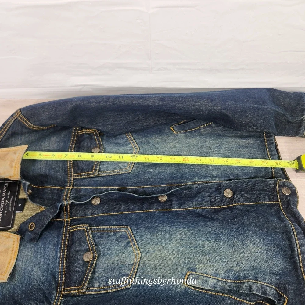 Brush Creek Ranch Distressed Denim Jacket Youth SM Western‎ Coat Leather Collar